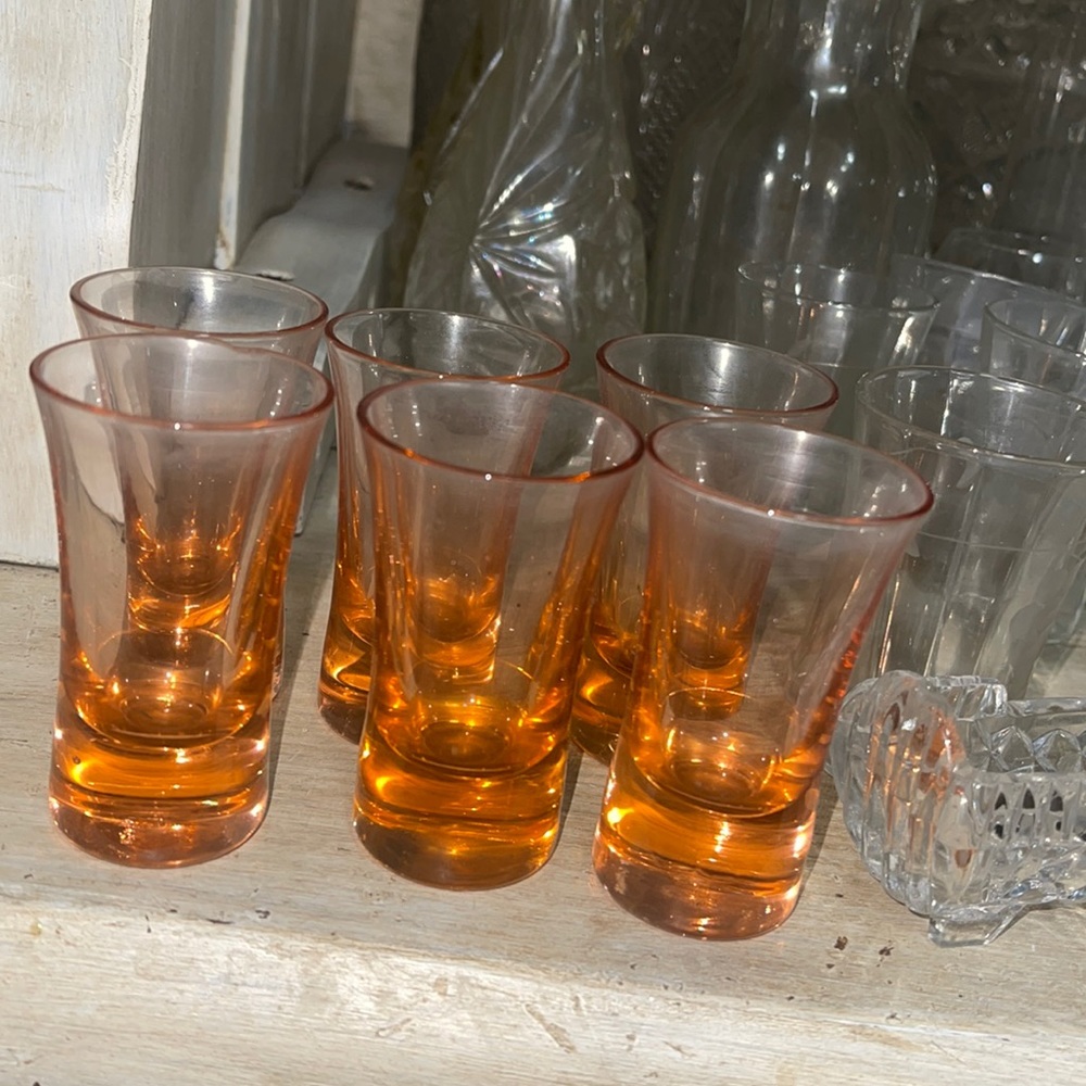 Vintage Set of 6 pink depression shot glass
